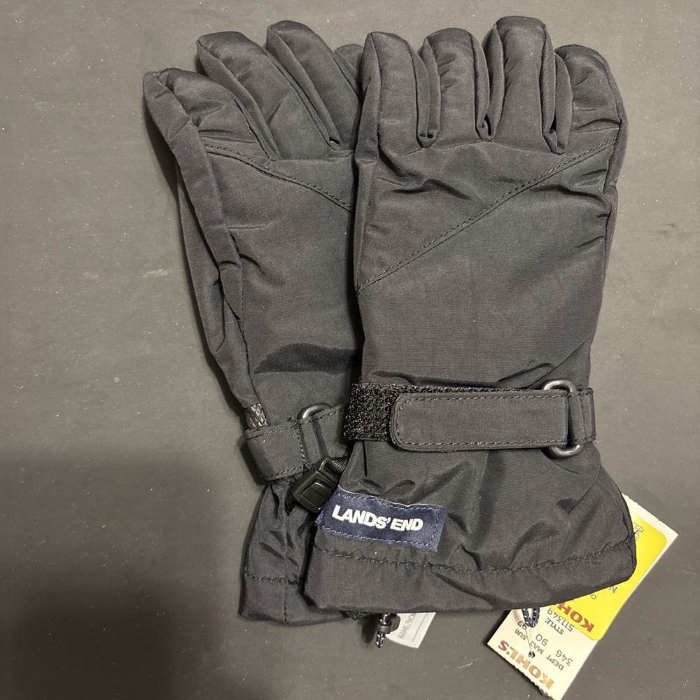 Lands' End Winter Ski Gloves Black Insulated Grip Palm Size Small NWT